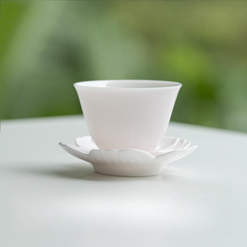 

Solid color glazed teacup with coaster, complete set of kung fu teacup, single cup, handmade ceramic thin tire tea tasting cup 200ml белый