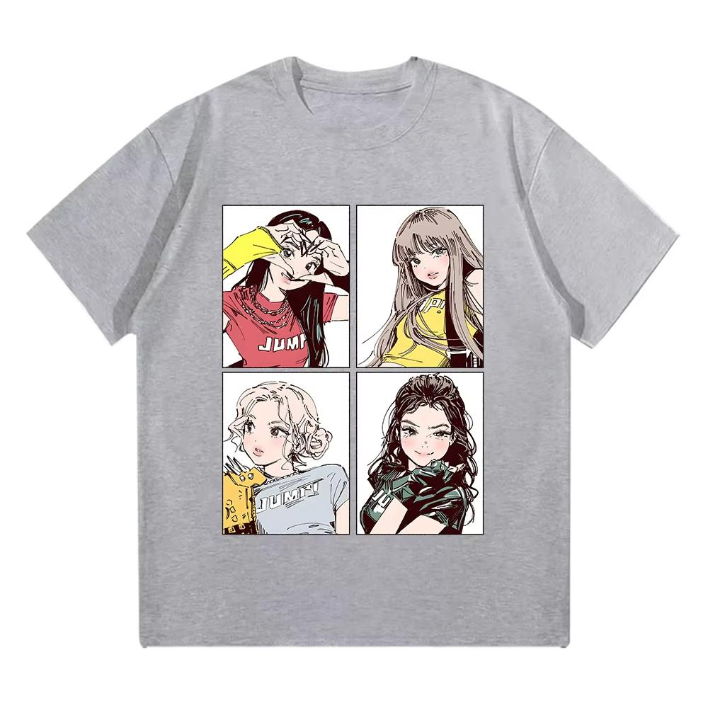 Kpop BP Jump 2025 T-Shirts Rosa Mädchenband Kleidung Entzückende Anime Grafik T-Shirts Sommer Hochwertige Baumwolle Bequeme Y2K Tops