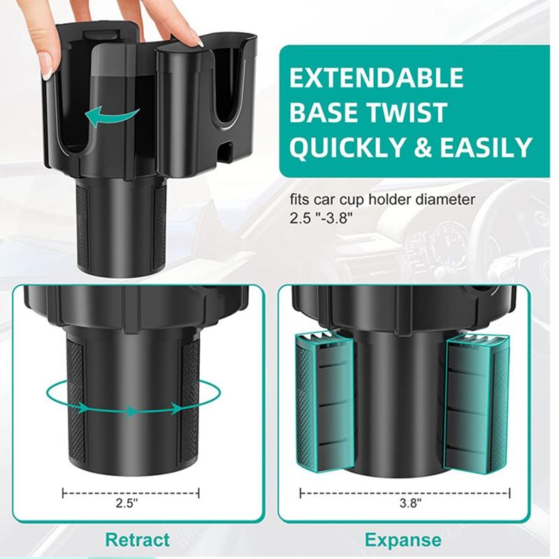 Car-mounted Water Cup Holder and Mobile Phone Holder, Multifunctional Car Cup Holder Extender, Large-sized Beverage Cup Holder