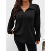 Plus Size Long-Sleeved V Lapel Pullover with Pit Stripes for Autumn and Winter