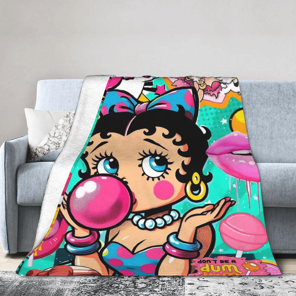 B-Bettys Boops Blanket  Super Warm Pattern Plush Throw Blanket For Boy Girl Bedroom Flannel Bedspread Bed Cover