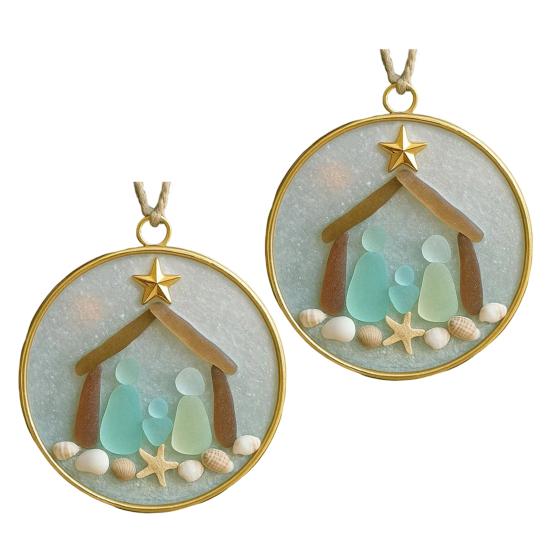 Sea Glass Nativity Christmas Ornament Beach-Inspired Hanging Ornament Nativity Christmas Tree Decoration for Xmas Tree Coastal Home Decor