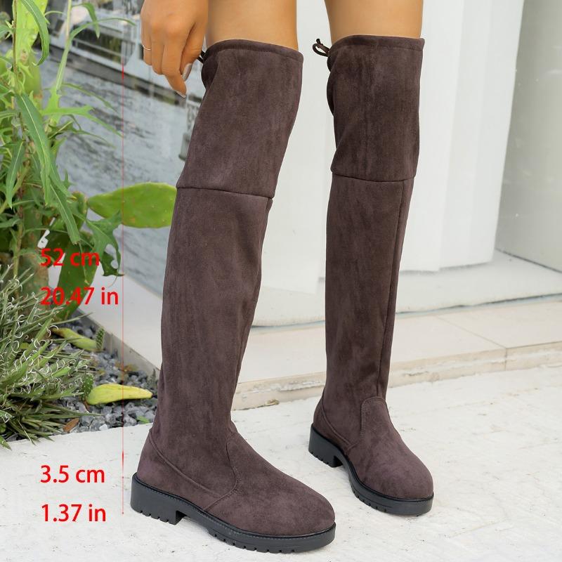 Plus-size Shoes, Low-heeled Shoes, Over-the-knee Long Boots, New Women's Shoes, Back Lace-up, Thick-heeled, Thin High Boots