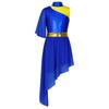 Kids Church Worship Dance Dress Metallic Bodice Asymmetrical Hem Sequin Belt Back Invisible Zipper for Praise Lyrical Stage Performance