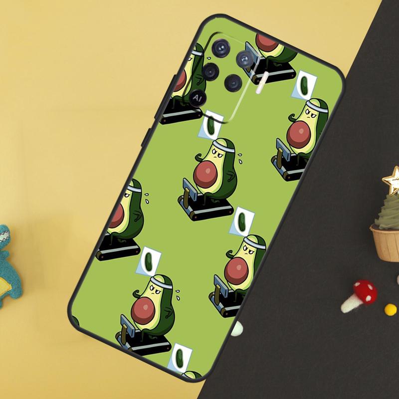 Cute Cartoon Avocado Fitness For OPPO A78 A98 A58 A54 A74 A94 A76 A96 A5 A9 A52 A72 A77 A79 A53S A57S A15 A16 A17 Case