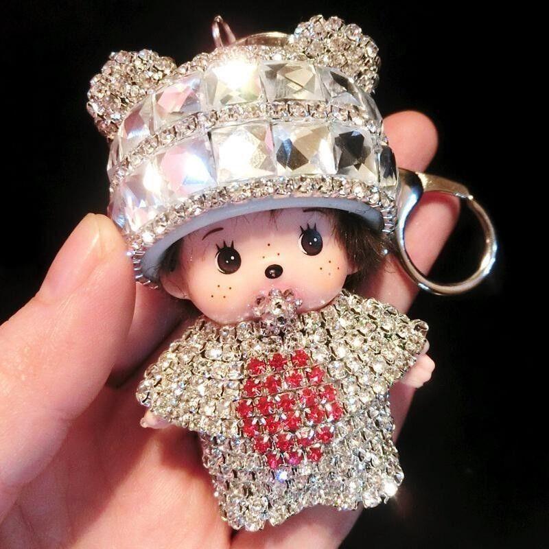 Cute Cartoon Furry Crystal Keychain Monkey Style Key Ring For Girls