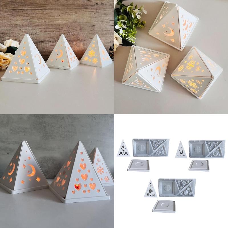 3D Candlestick Silicone Mold Pyramid Shaped Candle Base Mold Gypsum Candle Holder Epoxy Mould Home Decorations Mould