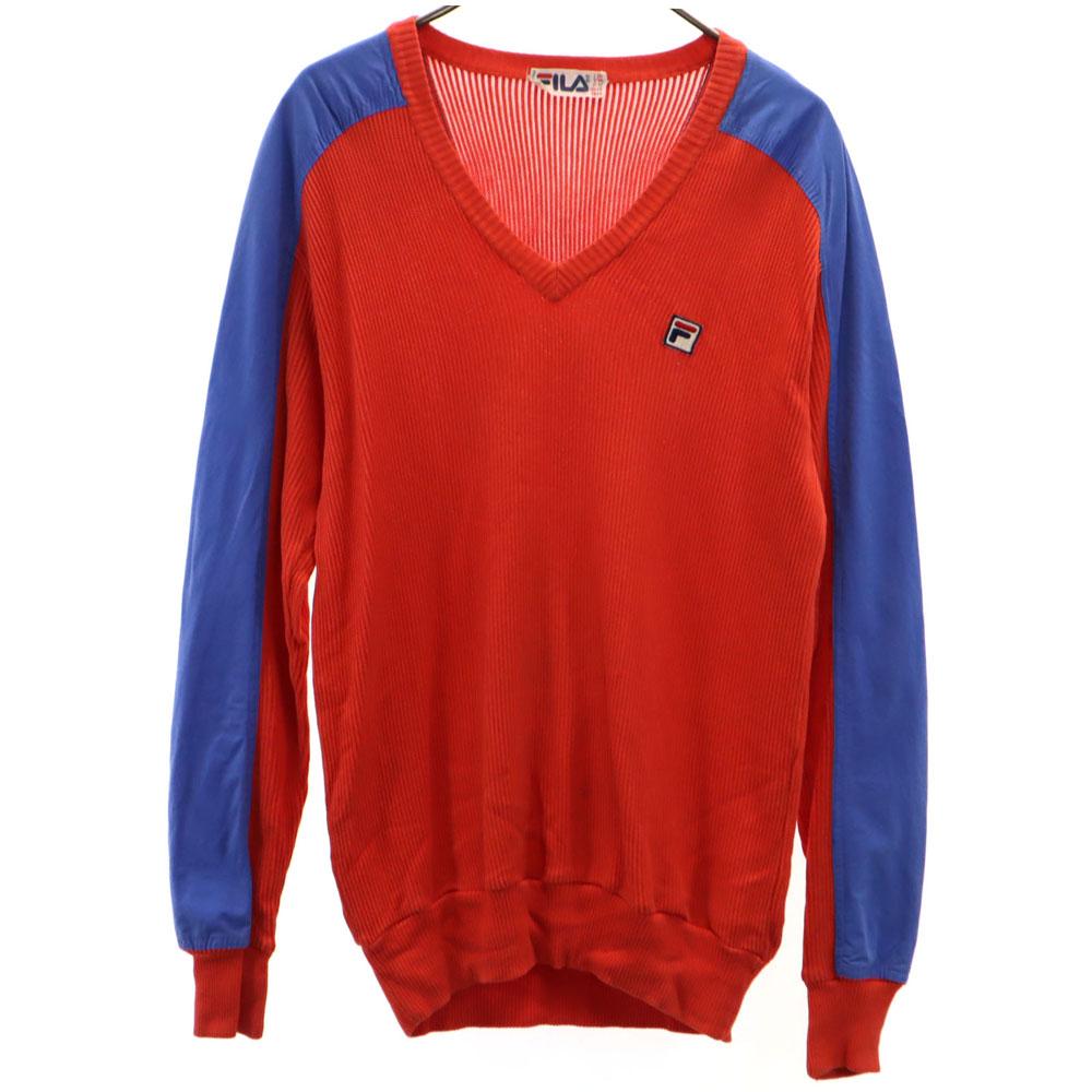 

FILA 80s Made in Italy Vintage Long sleeve V-neck docking knit I56 Men s Used