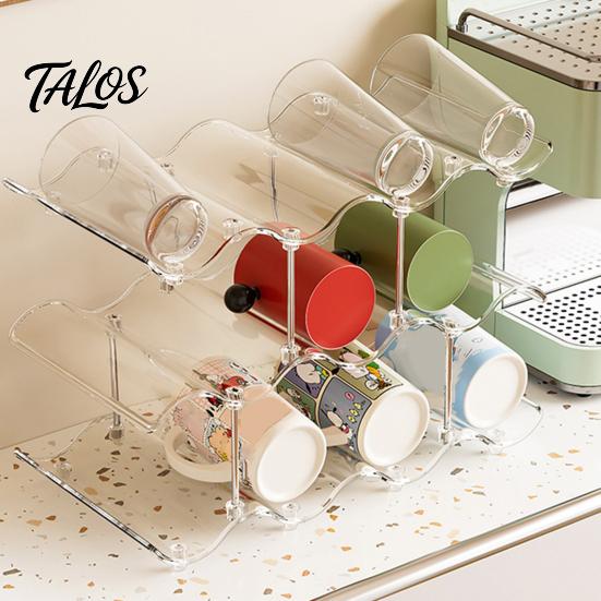 Cup Storage Rack, Multi-Layer Stacking Organizer, with Wavy Slot Design, Space Saving Desktop Bar Storage for Mugs Glasses Coffee Cups
