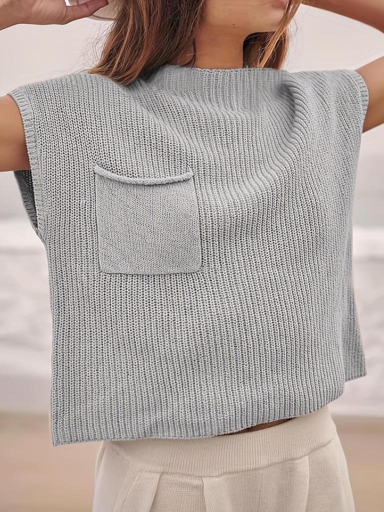 Frühlings-Freizeit-Strickpullover mit Rundhalsausschnitt Locker Gerippt Lässig
