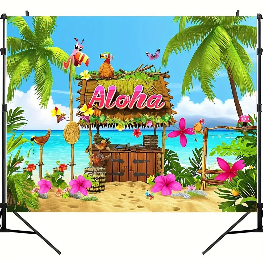 Sfondo Banner Spiaggia Hawaiana Fiore Tropicale Surf, Festa di Compleanno per Bambini e Adulti, Sfondo Fotografico per Decorazione Casa