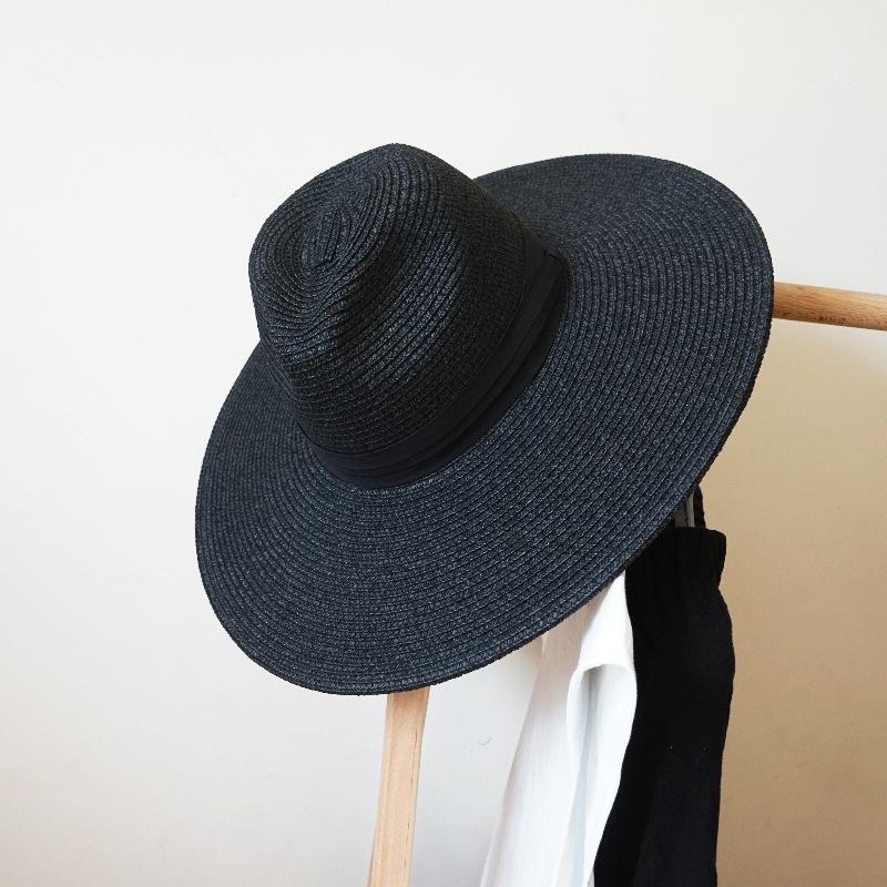 European And American Big Brim Black White Panama Jazz Top Hat Men And Women Summer Sunshade Sunscreen Vacation Beach Straw Hat