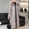 Middelbare leeftijd Vrouw Winter Faux Schapenvacht Jassen Capuchon Bontkraag Elegant Dik Warm Winter Lange Parka's Dames Leren Jas