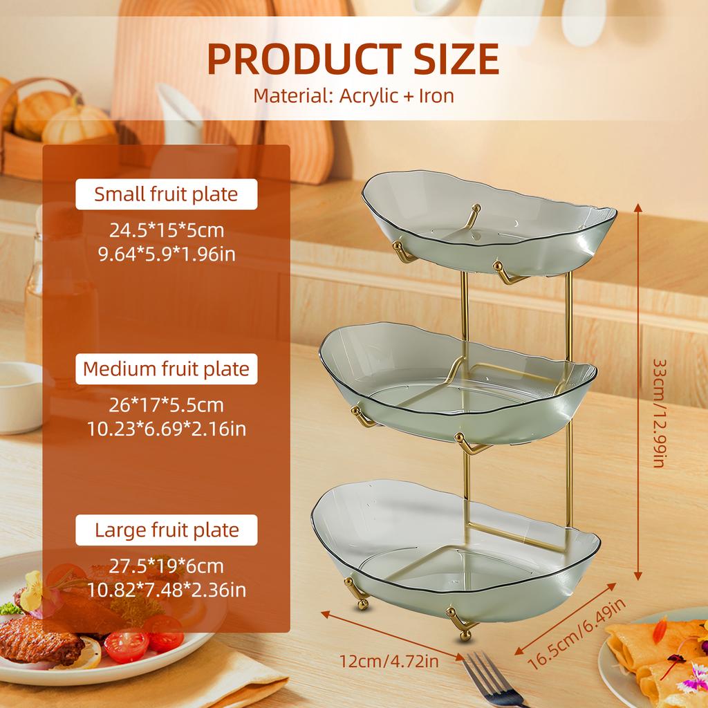Fruit Bowl for Kitchen Counter 3 Tier Acrylic Fruit Basket with Serving Bowls and Metal Stand
