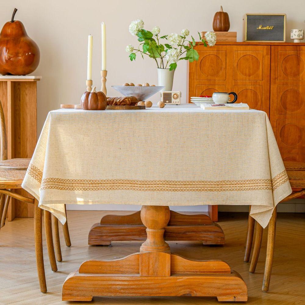 Tassel Tablecloth Linen Textured Table Cover Anti-scratch Table Cloth