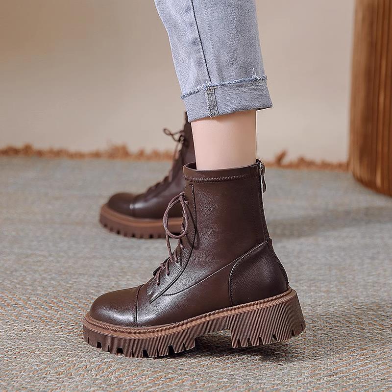 

Short boots Autumn and winter heightening women s boots Martin boots women s new small thin boots thick heel British thick sole fashionable and 40 коричневий