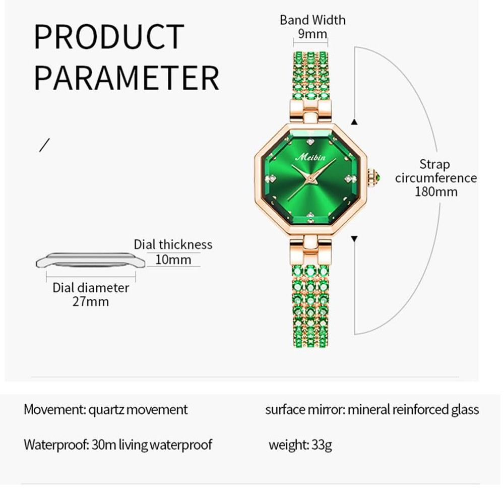 Deselon Women's Crystal Bracelet Watch Small Square Green Waterproof Quartz Stylish Luxury Gift Bangle