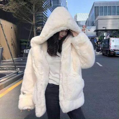 Koreanische verdickte Nerz samt Mantel Frauen Winter Kleidung Jacke Version lose Nachahmung Kaninchen Pelz Plüsch mit Kapuze