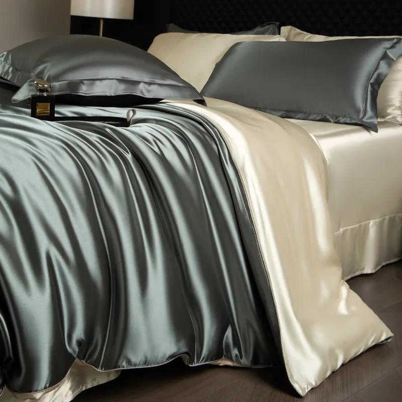 Luxury Mulberry Silk Duvet Cover 200X240Cm King Queen Quilt Cover High End Solid Color Silky Comforter Cover Not Pillow Cases