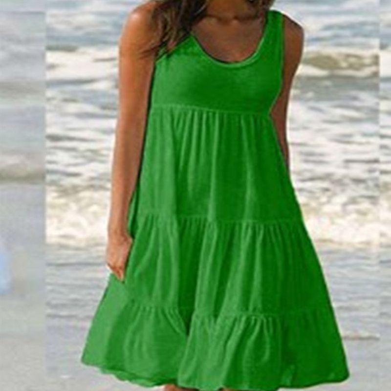 Stylish Women's Holiday Summer Solid Sleeveless Party Beach Loose Short Dress Sundress For Effortless Elegance