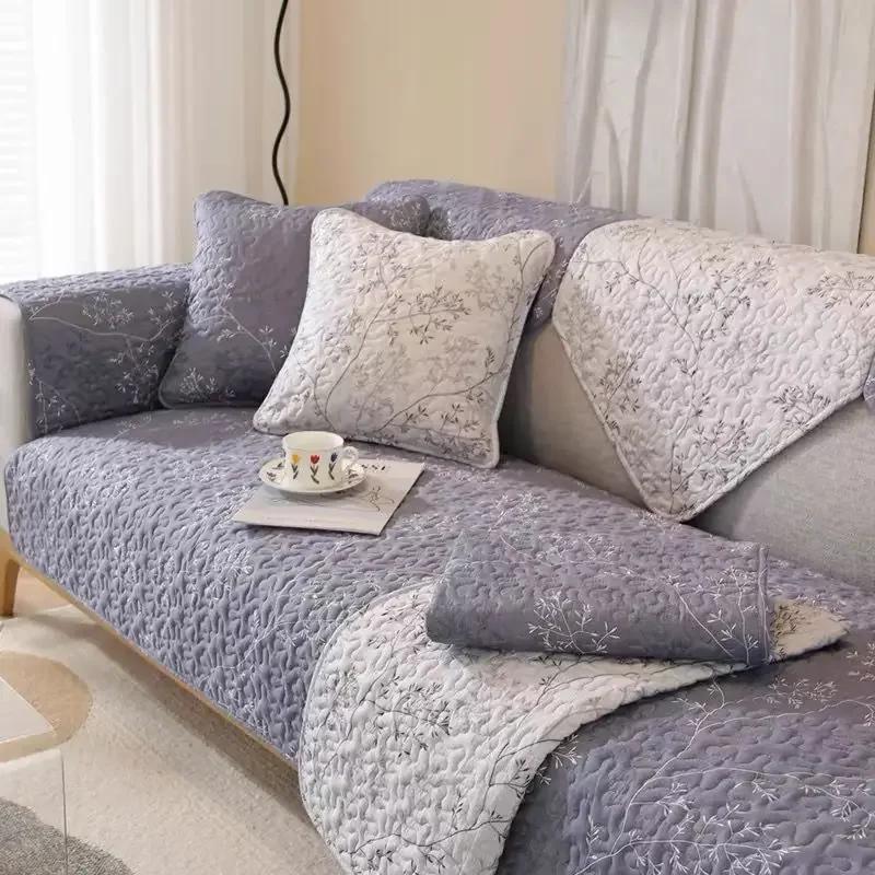 Living Room Embroidered Cotton Sofa Cover Thicken Non-Slip Couch Cushion Slipcover Soft Towel Blanket Home Decor
