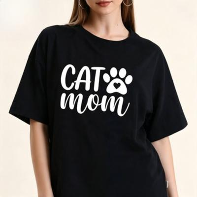 Pet Mom Unisex Cotton T Shirt Cat Mom Cute Cat Paw Heart Graphic Kitten Owner Simple Letter Print Casual Summer Tops