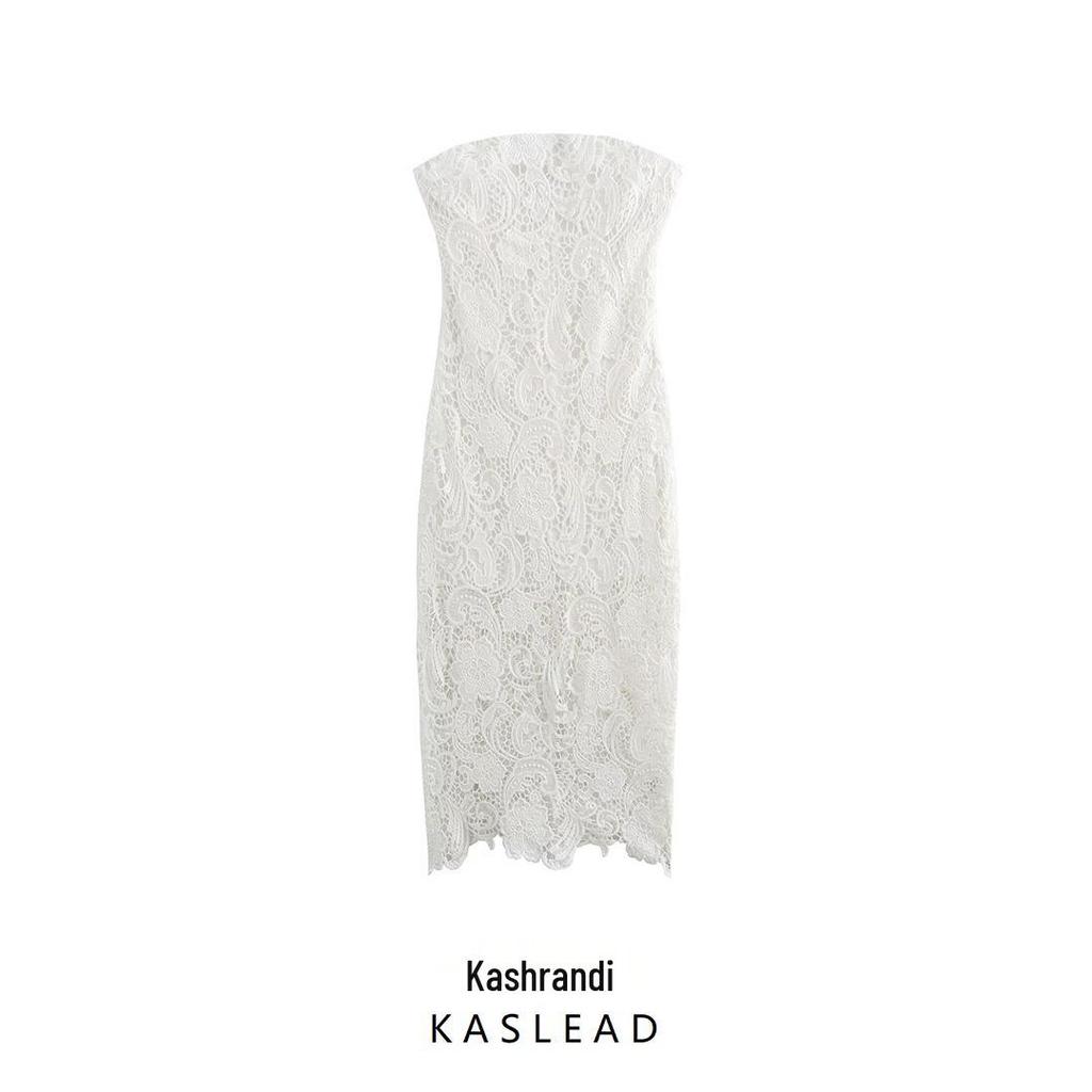 2024 Winter Women's European & American Style Lace Strapless Slim Dress