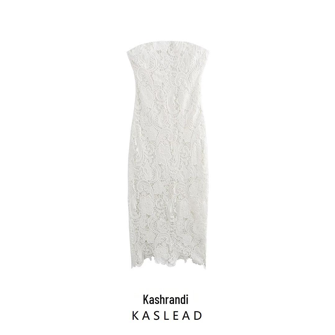 

2024 Winter Women s European & American Style Lace Strapless Slim Dress L білий
