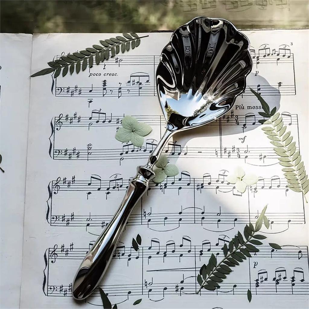 BHBL Stainless Steel Tableware Shell Spoons with High-End Gourd-Handled for Household Hotel Serving Cafeteria Shares Spoon