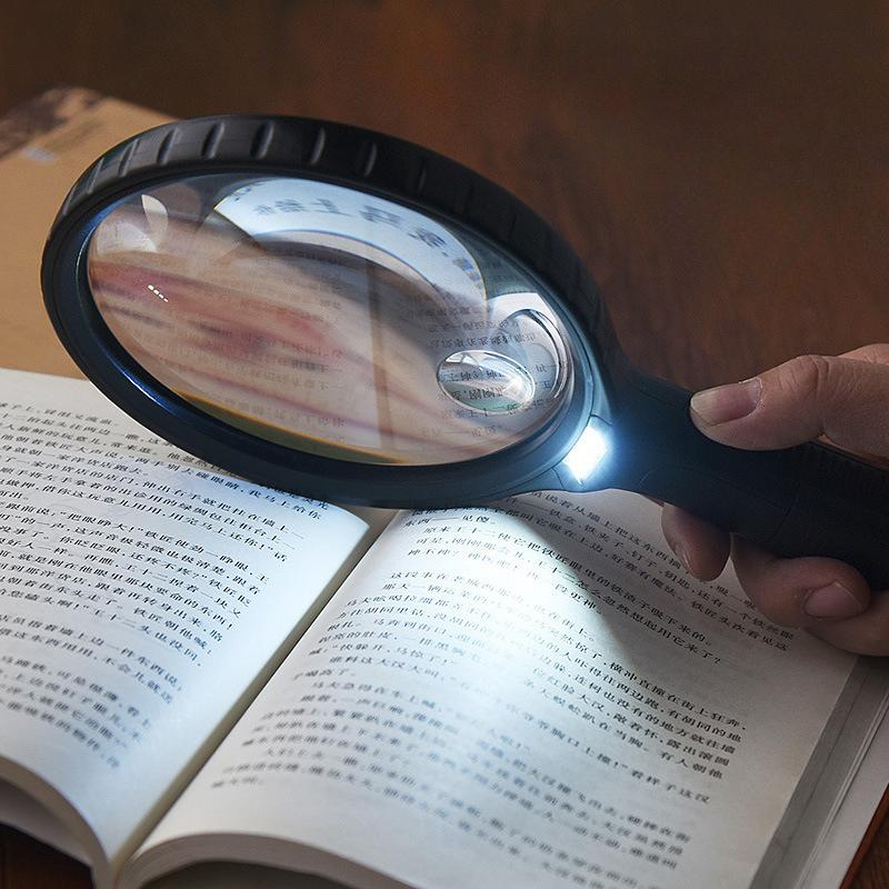 Large Lens Handheld Magnifier 30X Magnifying Glass High Brightness Lights 4LED Illumination White Magnifying Elderly