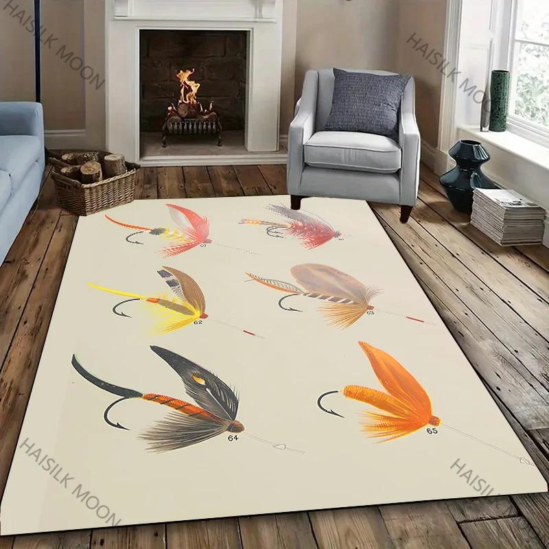 3D HD Fish Bait Pattern Carpet Bedroom Floor Living Room Office Mat, Durable Machine Washable Rug Non-slip Exquisite Home Decor