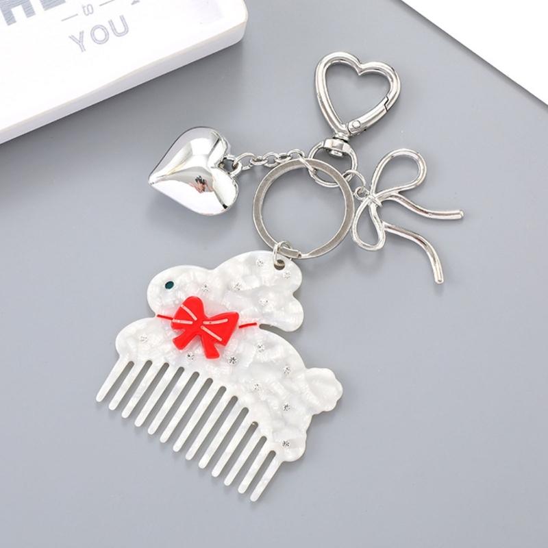 Stylish Acetate Animal Shaped Key Ring Alloy Heart Pendant Ornament Charm Women Fashion Jewelry Gift