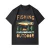 Men's 100% Cotton Crew Neck Short Sleeve T-Shirt, Retro Fishing Fish Nature Outdoor Print Casual Breathable Tee for Fishing Enthusiasts Daily Wear