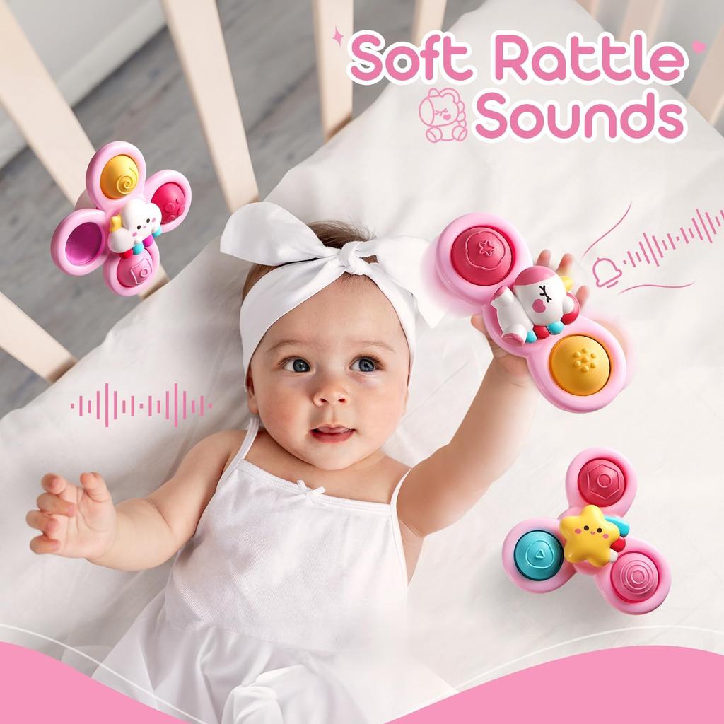 Handspinner Baby Badespielzeug 0 mit Saugnapf Spielzeug 3er Set (Einhorn Pink)