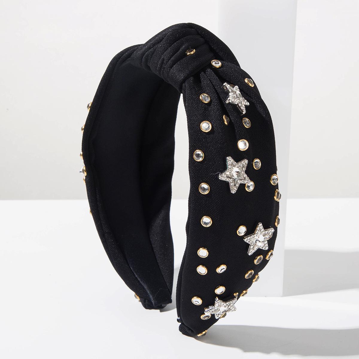 

2026 Headband Korean Version Fashion Trend Solid Color Diamond-set Star Wide Edge Knotted Headband Hair Accessories Women чёрный
