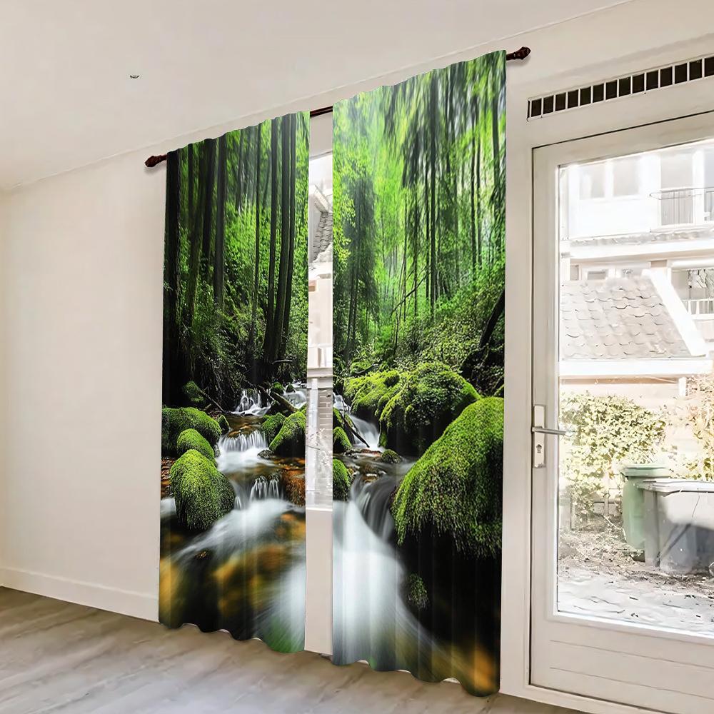 2Pcs Forest Curtains Spring Nature Landscape Theme In Tropical Forest Decorative Curtains For Bedroom Living Room A