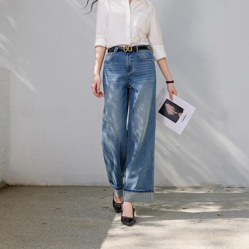 Sancai 2026 Spring Casual High-Waist Straight Leg Cropped Jeans