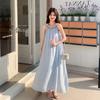 Blue Small Fresh Seaside Romantic Long Dress Summer New Romantic Neck Dress Women