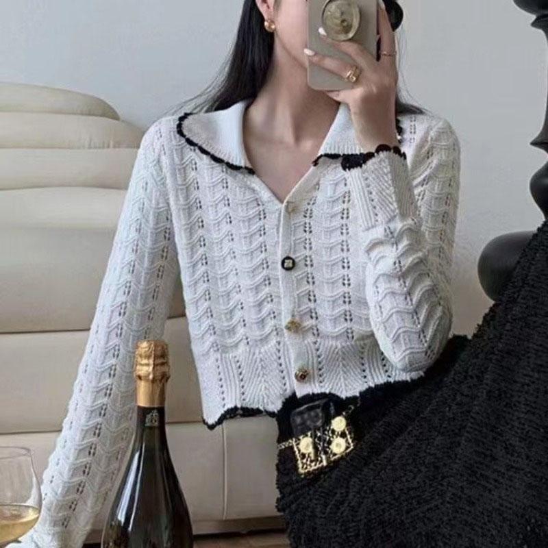 

Открытый свитер, кардиган, женский весенне-осенний свитер с длинными рукавами, дизайн с короткими кукольными шеями, цветной свитер, женский топ