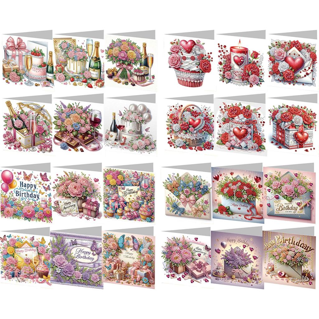 6PCS DIY Rhinestone Diamond Art Mosaic Postcards Diamond Art Greeting Cards Creative Birthday & Thanksgiving Card Kit
