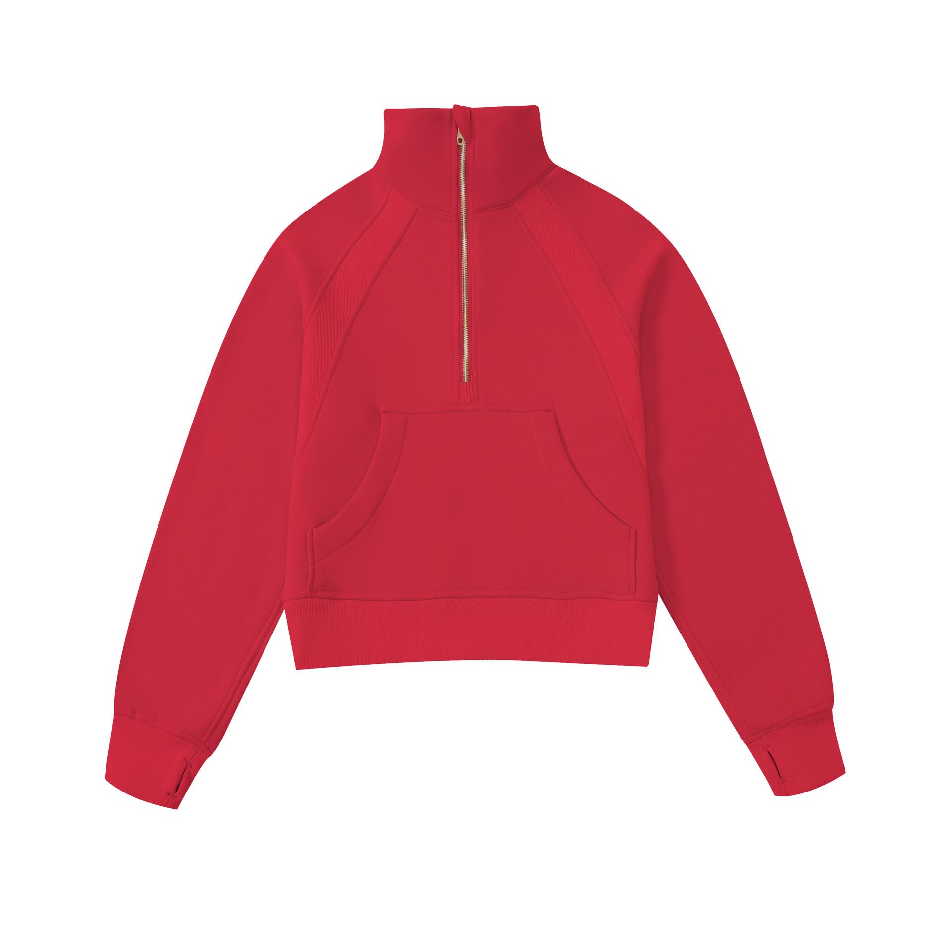 

Женская куртка с воротником-стойкой - Короткий велюровый свободный повседневный свитшот из неопрена на половину молнии M/4 красный