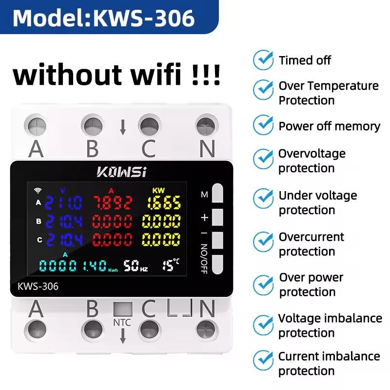 

KWS-306 Energy Meter Power Meter DIN Rail 3 Phase 4 Wire Voltage AC 85-290V Color Screen Smart Digital Meters Electricity Meter