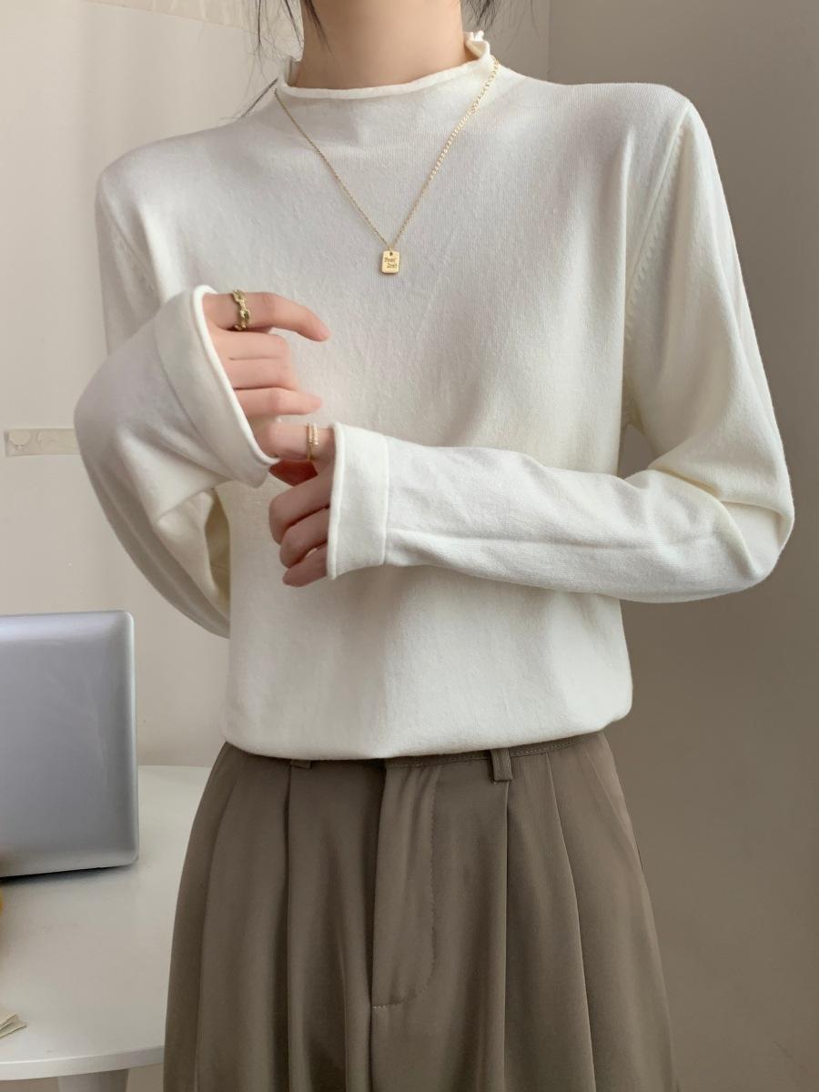 

Кофейный ретро свитер полугольф женский весенний с подкрученным краем, внутренний топ с мягким восковым характером, свитер в стиле Майяр XL абрикосовый