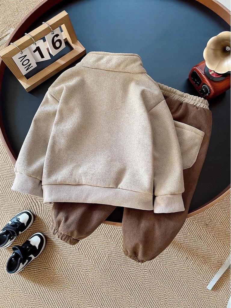 Modisches Herbst-Zweiteiler-Set für Jungen 2025: Lammwolle-Sweatshirt & Cord-Hose