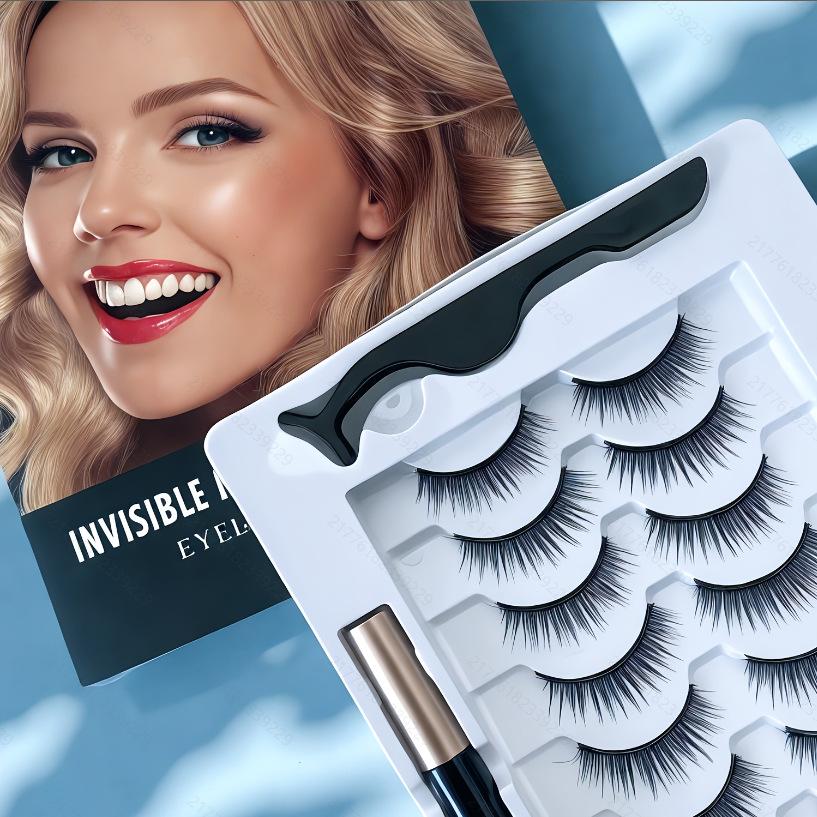 Dual Eyelid Set: Magnetic Liquid Eyeliner with Natural Long Thin False Eyelashes