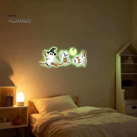 Decorative Glass Film for Home Halloween Glow-in-the-Dark Wall Stickers, Cute Cartoon Pumpkin Ghost Decals, Waterproof PVC Window Clings Removable Art