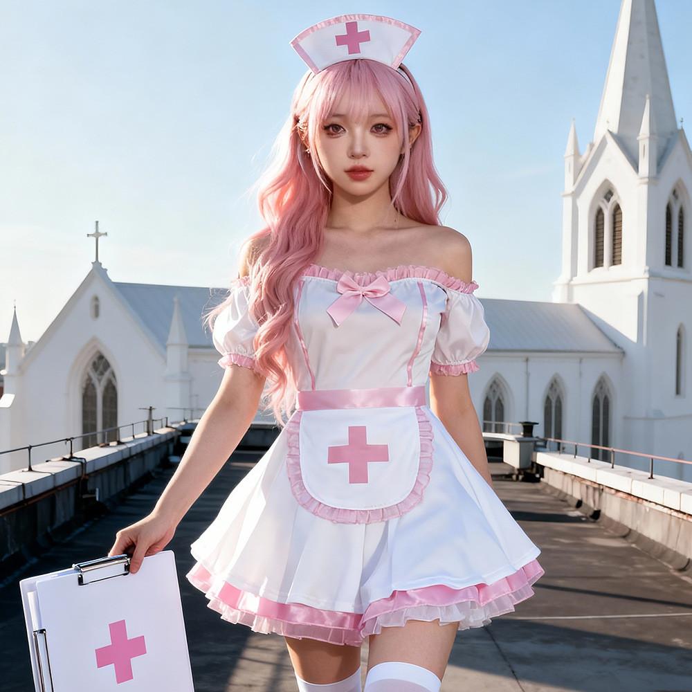 Kawaii Maid Outfit Set With Apron And Headpiece For Cosplay And Role Play