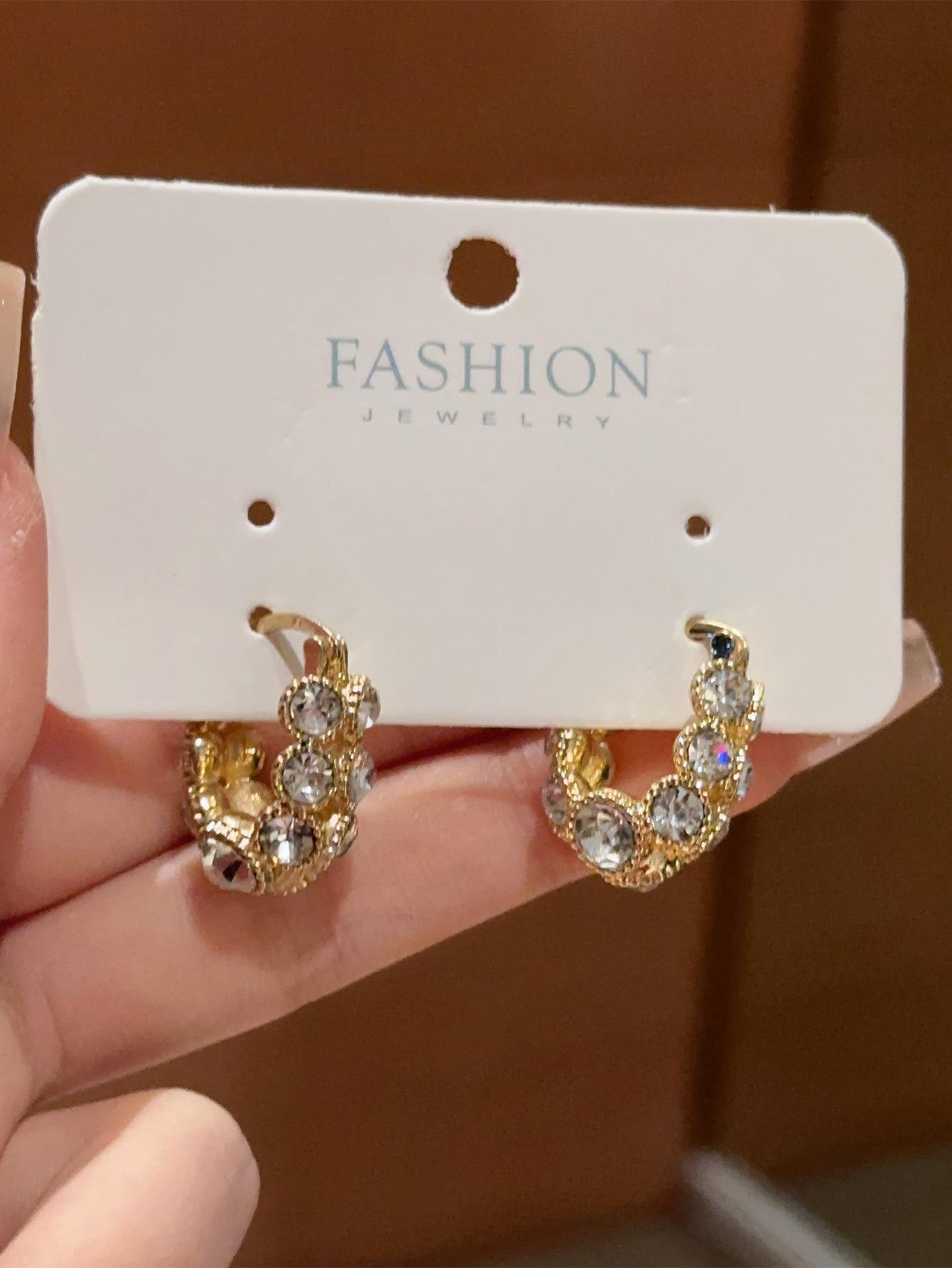 

Бриллиантовые серьги-клипсы в форме буквы U в стиле ретро, легкая роскошь, французский стиль, темпераментные серьги, модные, для работы, универсальные, женские