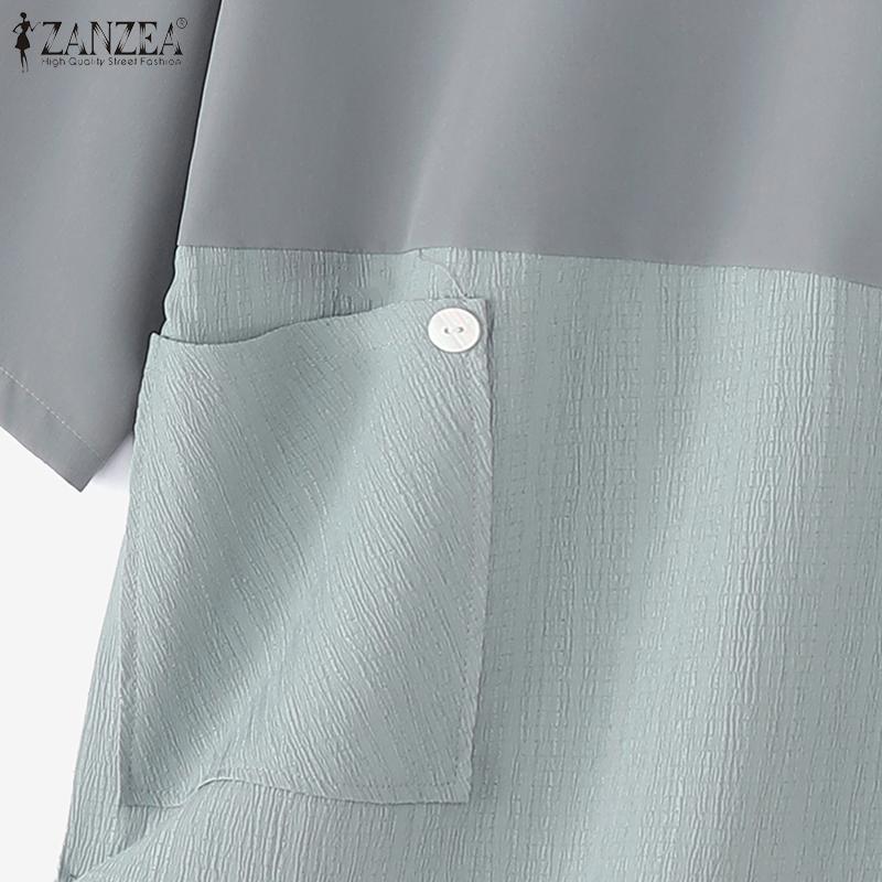 ZANZEA Women Casual Round Neck Loose Summer 3/4 Sleeve Blouse