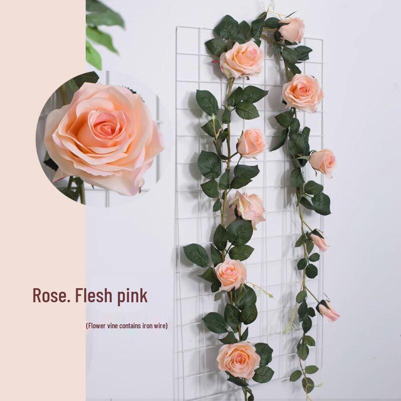 Rattan Plastic Rose Vine Artificial Flowers for Wedding Décor, Ceiling or Wall Hanging, and Air Conditioning Pipe Cover